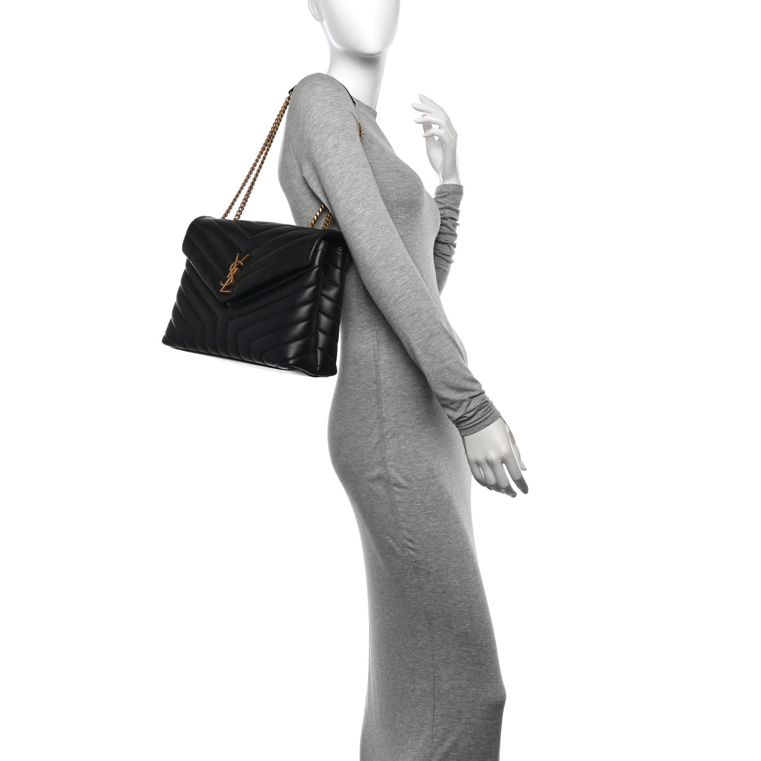 Saint Laurent Calfskin Y Quilted Monogram Medium Loulou Chain Satchel Black 2 of 10