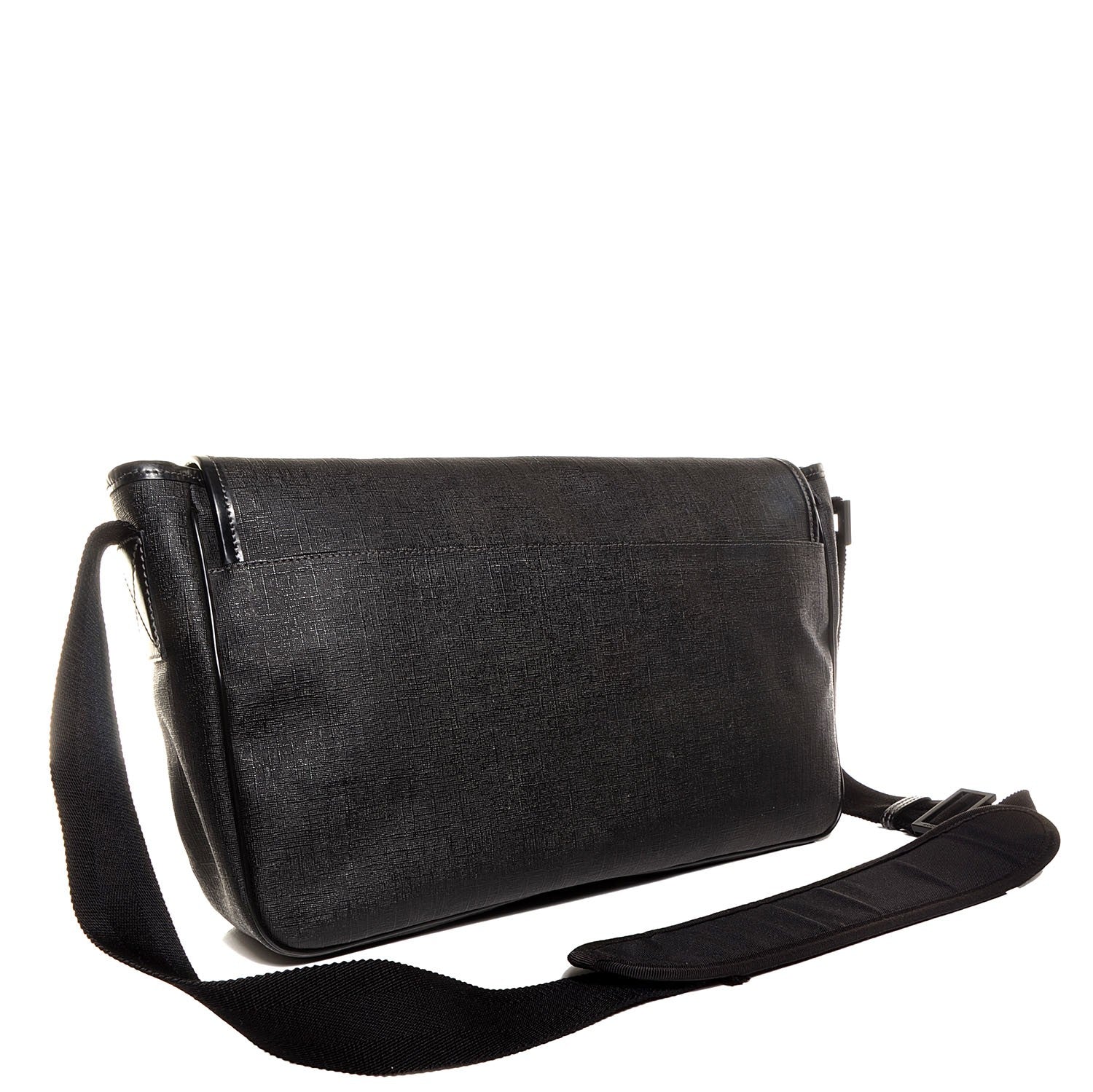Gucci Coated Canvas Interlocking G Double Buckle Flap Messenger Bag Black 3 of 9