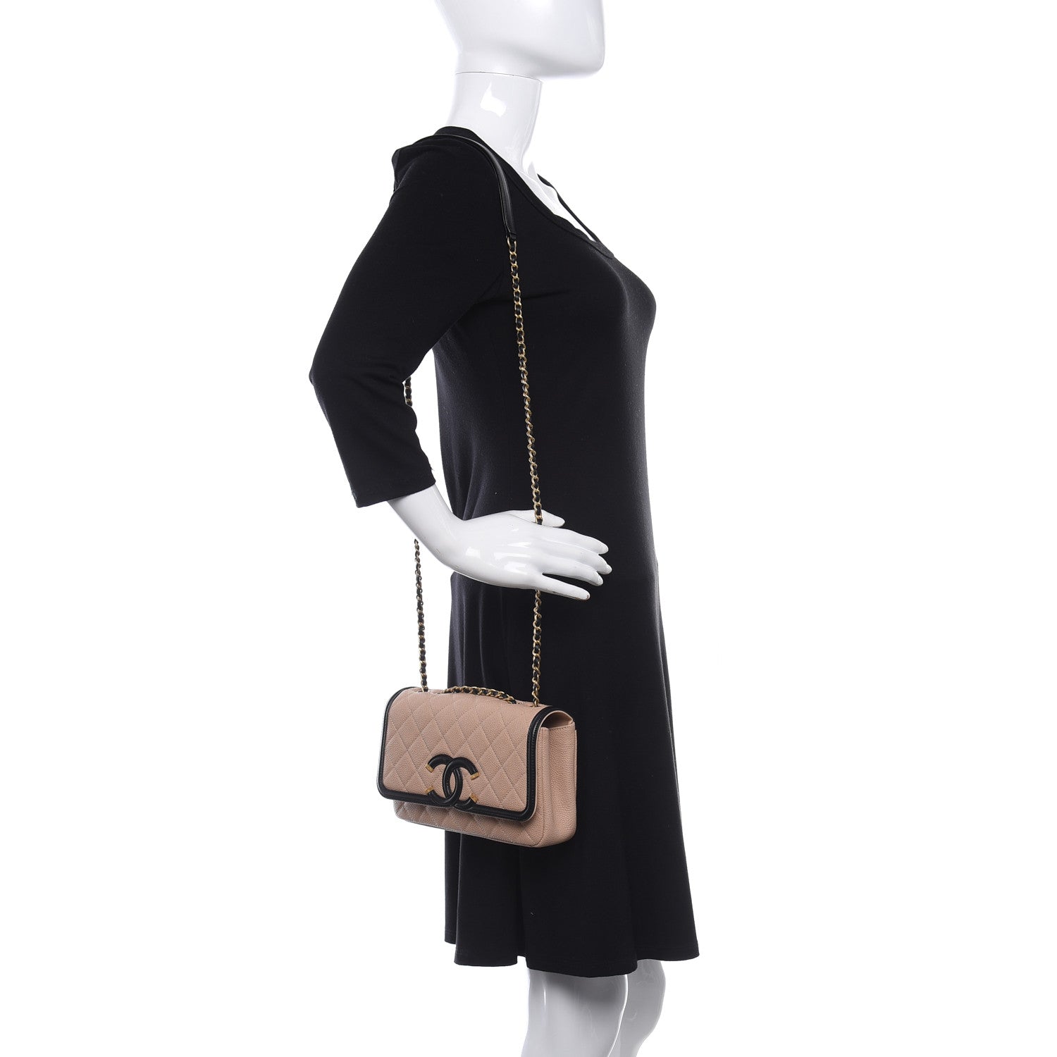 Chanel Caviar Quilted Small CC Filigree Flap Beige Black 2 of 13