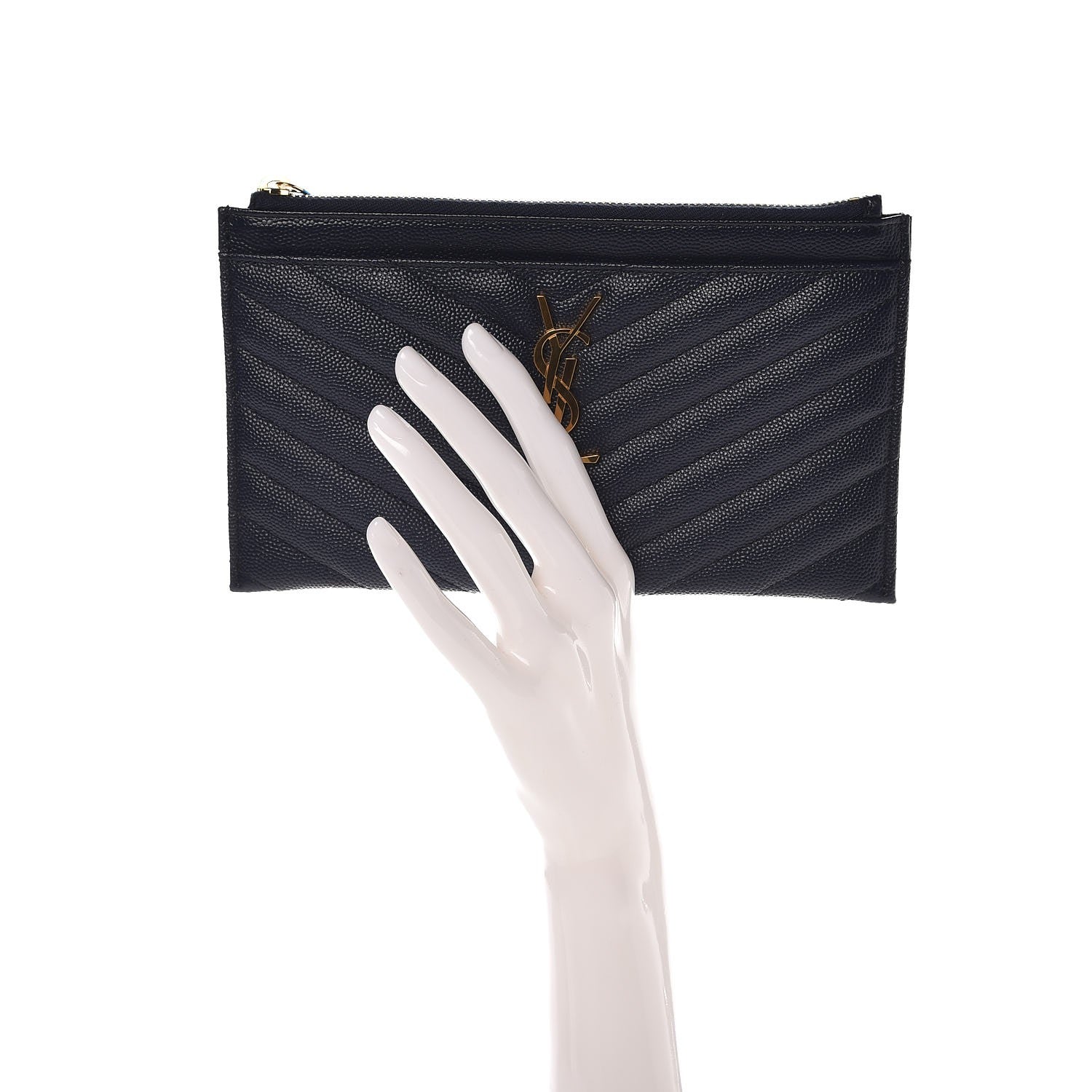 Saint Laurent Grain De Poudre Chevron Monogram Bill Pouch Navy 2 of 8