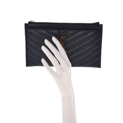 Saint Laurent Grain De Poudre Chevron Monogram Bill Pouch Navy 2 of 8