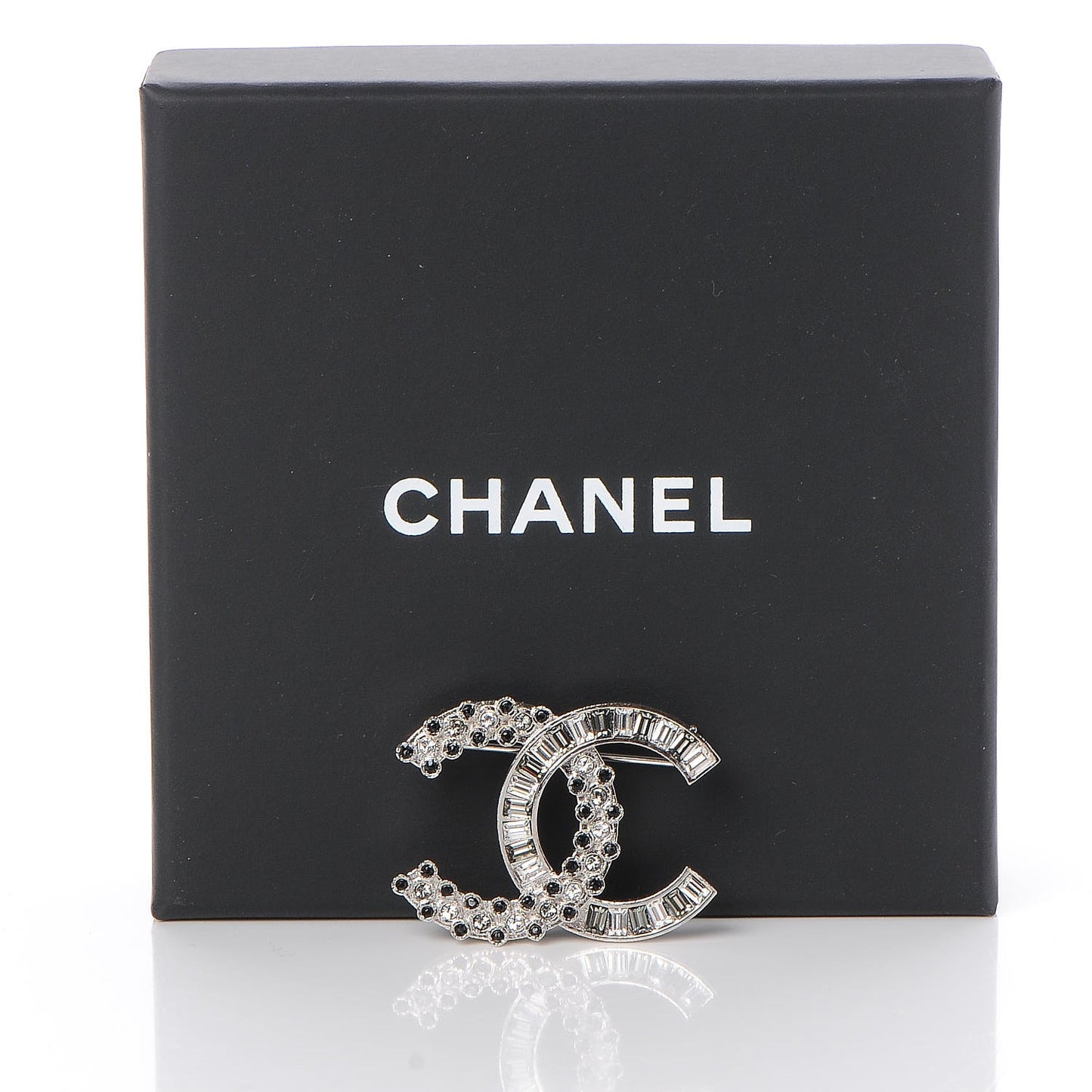Baguette Crystal CC Brooch Silver Black