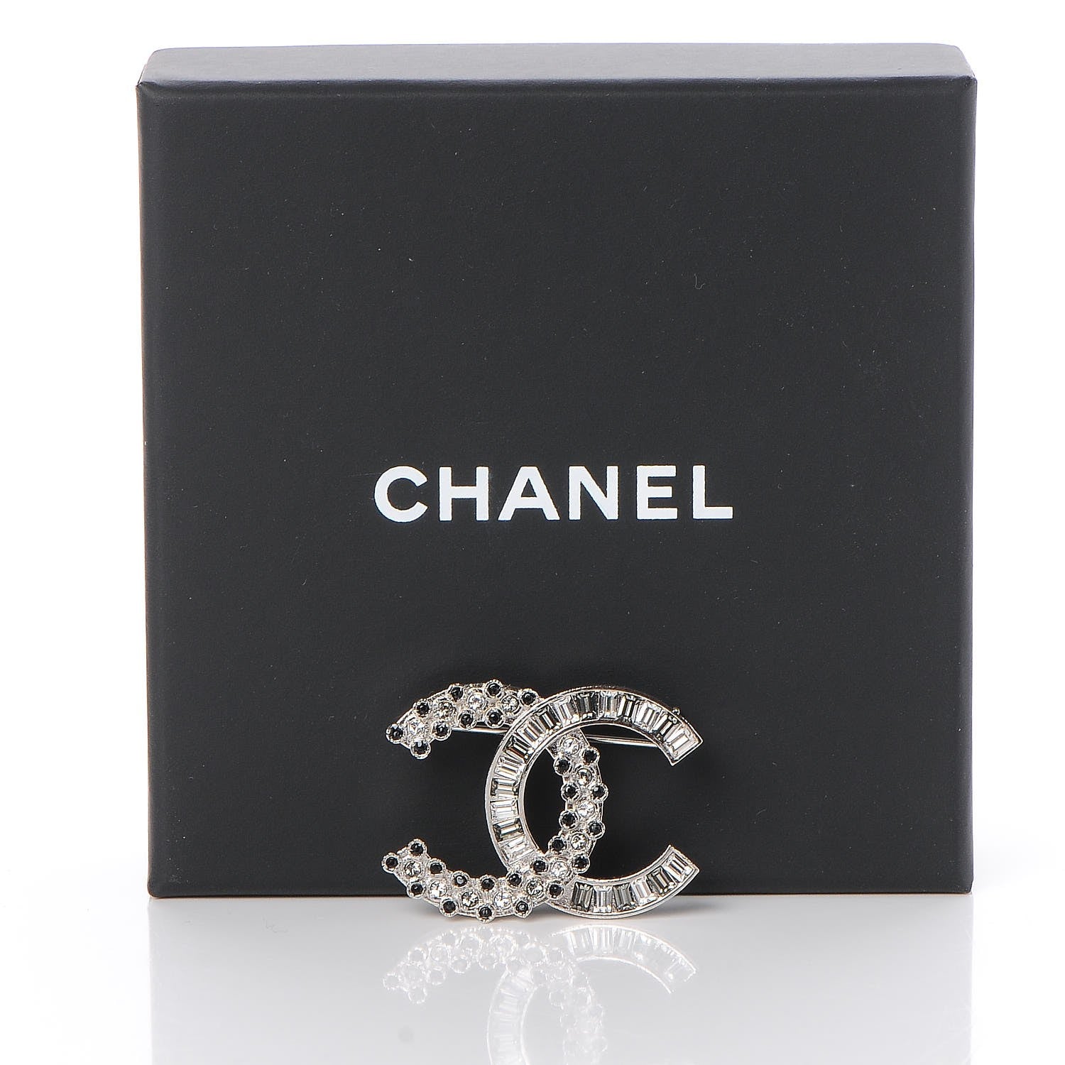 Chanel Baguette Crystal CC Brooch Silver Black 5 of 5