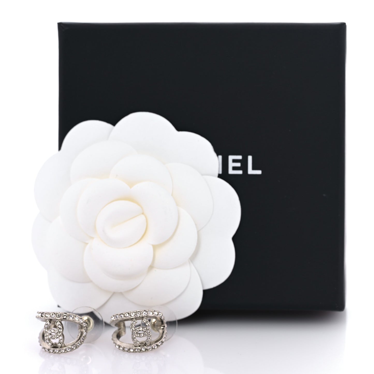 Crystal CC Hoop Earrings Silver