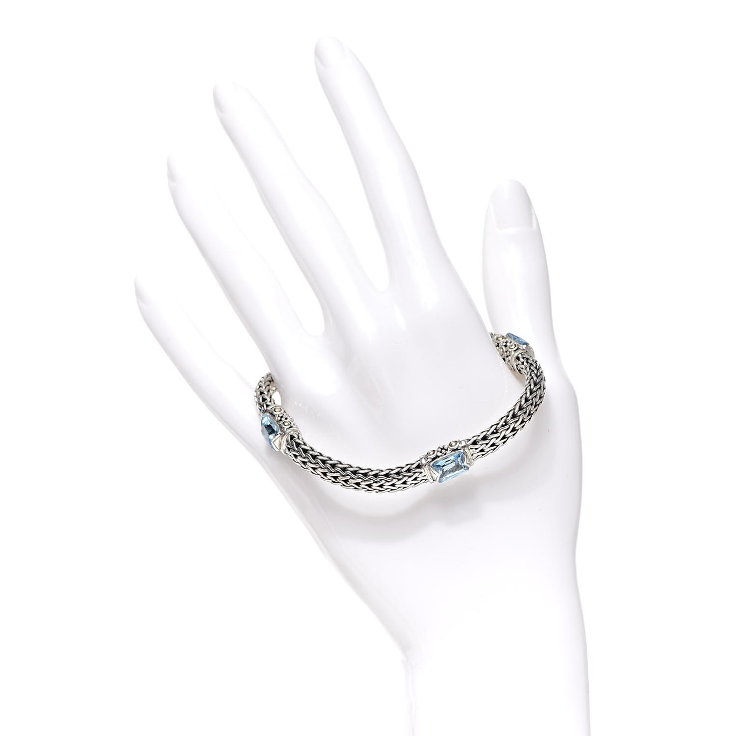 Sterling Silver 18K Yellow Gold Blue Topaz Classic Four Station Bracelet M