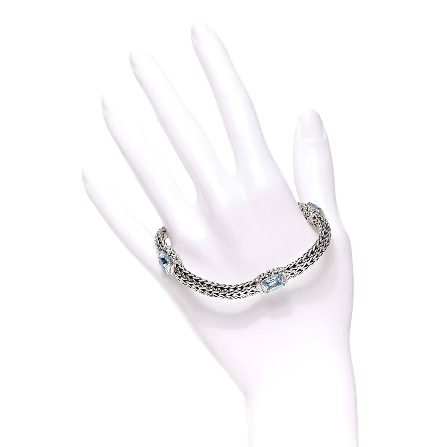 John Hardy Sterling Silver 18K Yellow Gold Blue Topaz Classic Four Station Bracelet M 2 of 4