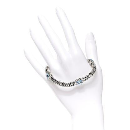 John Hardy Sterling Silver 18K Yellow Gold Blue Topaz Classic Four Station Bracelet M 2 of 4