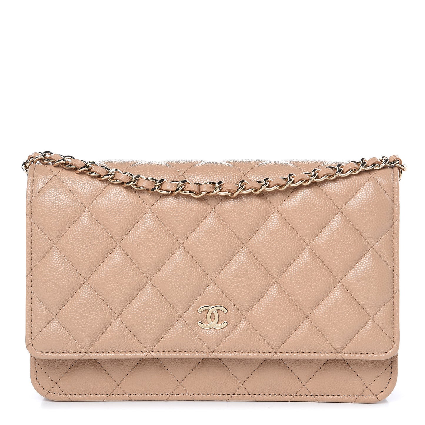 Caviar Quilted Wallet On Chain WOC Beige