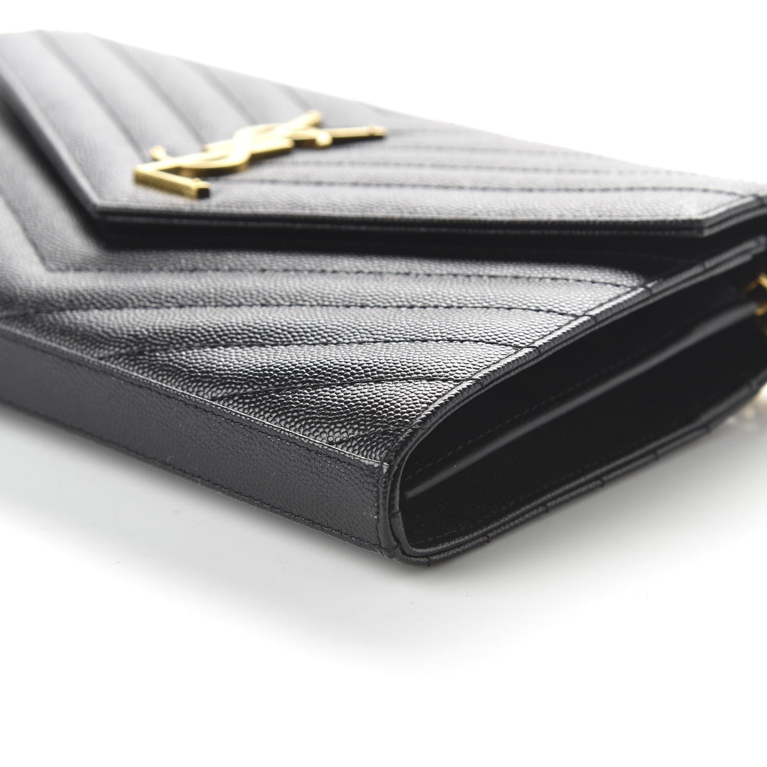 Saint Laurent Grain De Poudre Matelasse Chevron Monogram Chain Wallet Black 7 of 10