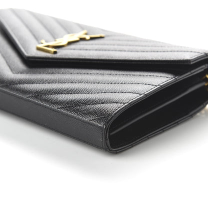Saint Laurent Grain De Poudre Matelasse Chevron Monogram Chain Wallet Black 7 of 10