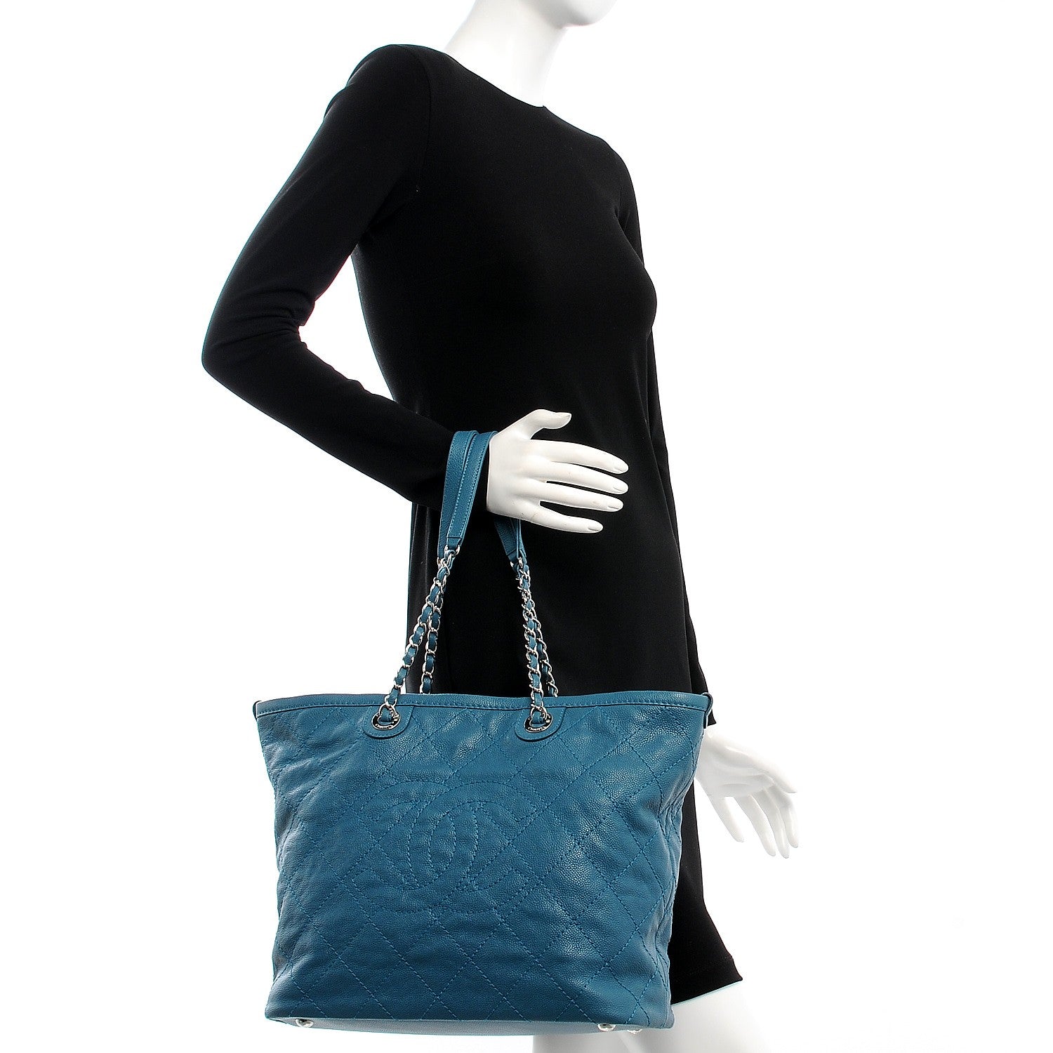Chanel Grained Calfskin Quilted Small Daily Shopping Tote Turquoise 2 of 7