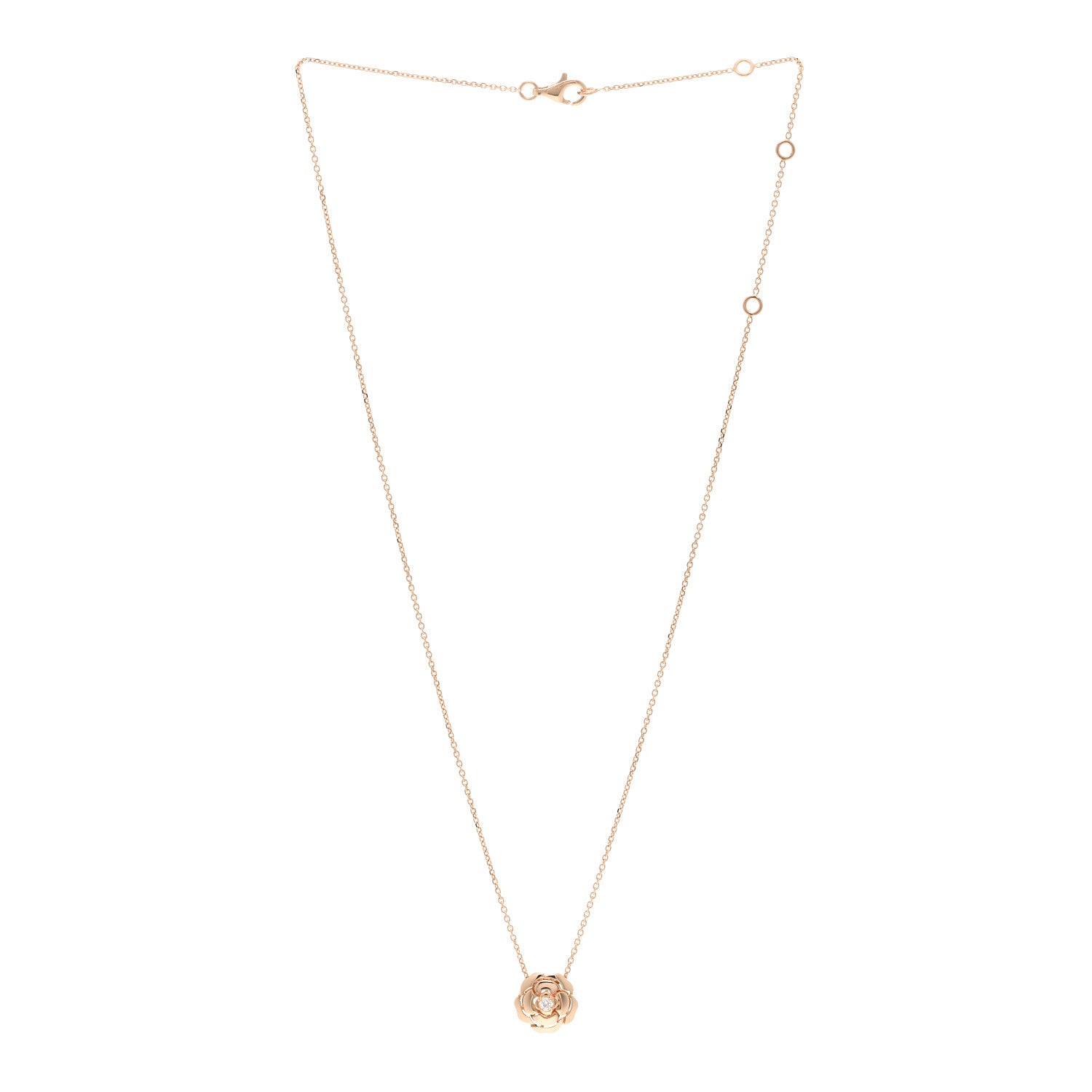Chanel 18K Rose Gold Diamond Extrait de Camelia Pendant Necklace 3 of 4