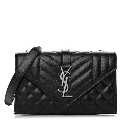 Saint Laurent Grain De Poudre Textured Mixed Matelasse Triquilt Small Monogram Satchel Black 1 of 8