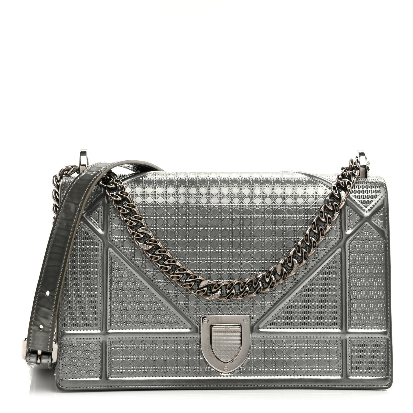 Metallic Patent Micro-Cannage Medium Diorama Flap Bag Silver