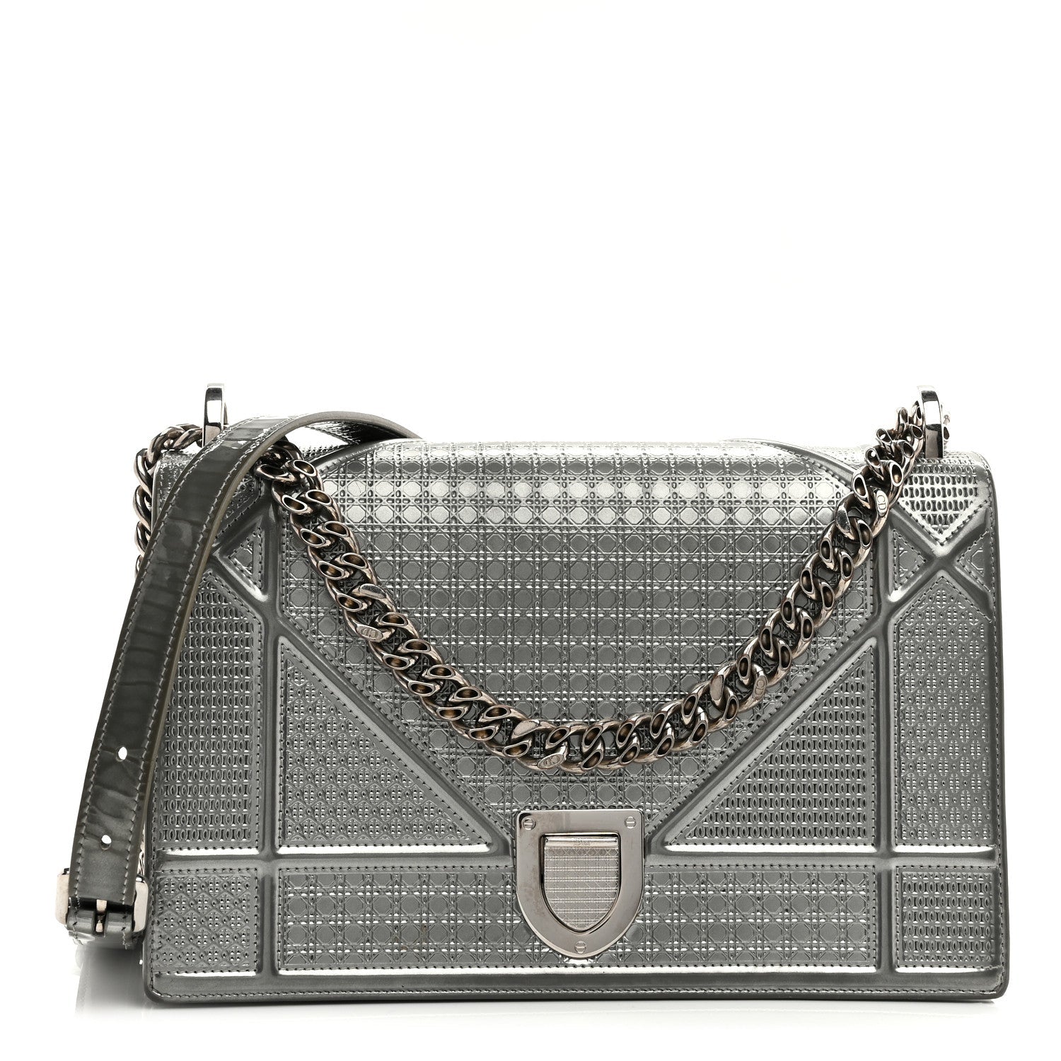 Christian Dior Metallic Patent Micro-Cannage Medium Diorama Flap Bag Silver 1 of 10