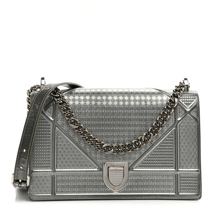 Christian Dior Metallic Patent Micro-Cannage Medium Diorama Flap Bag Silver 1 of 10