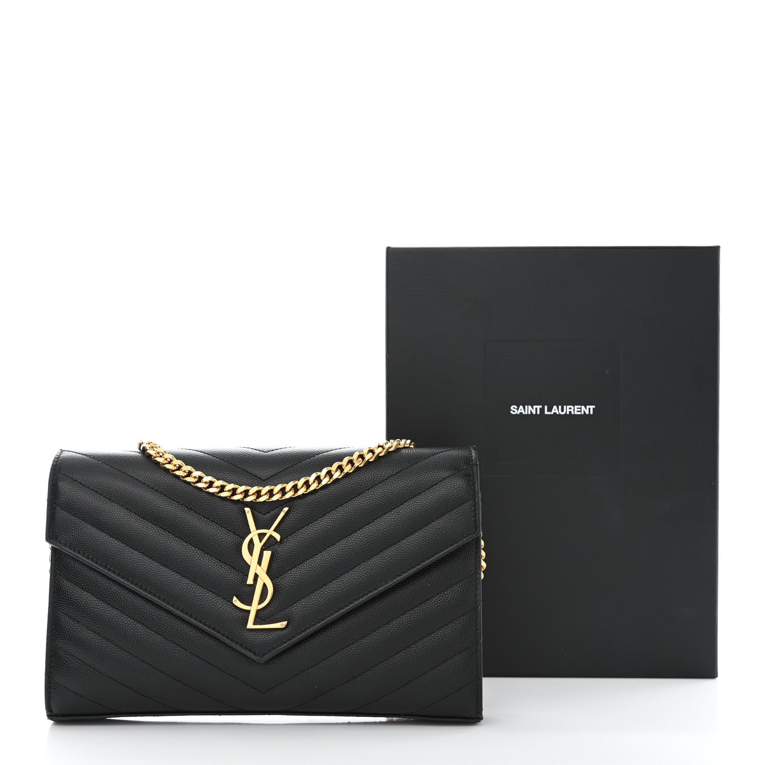 Saint Laurent Grain De Poudre Matelasse Chevron Monogram Chain Wallet Black 11 of 11