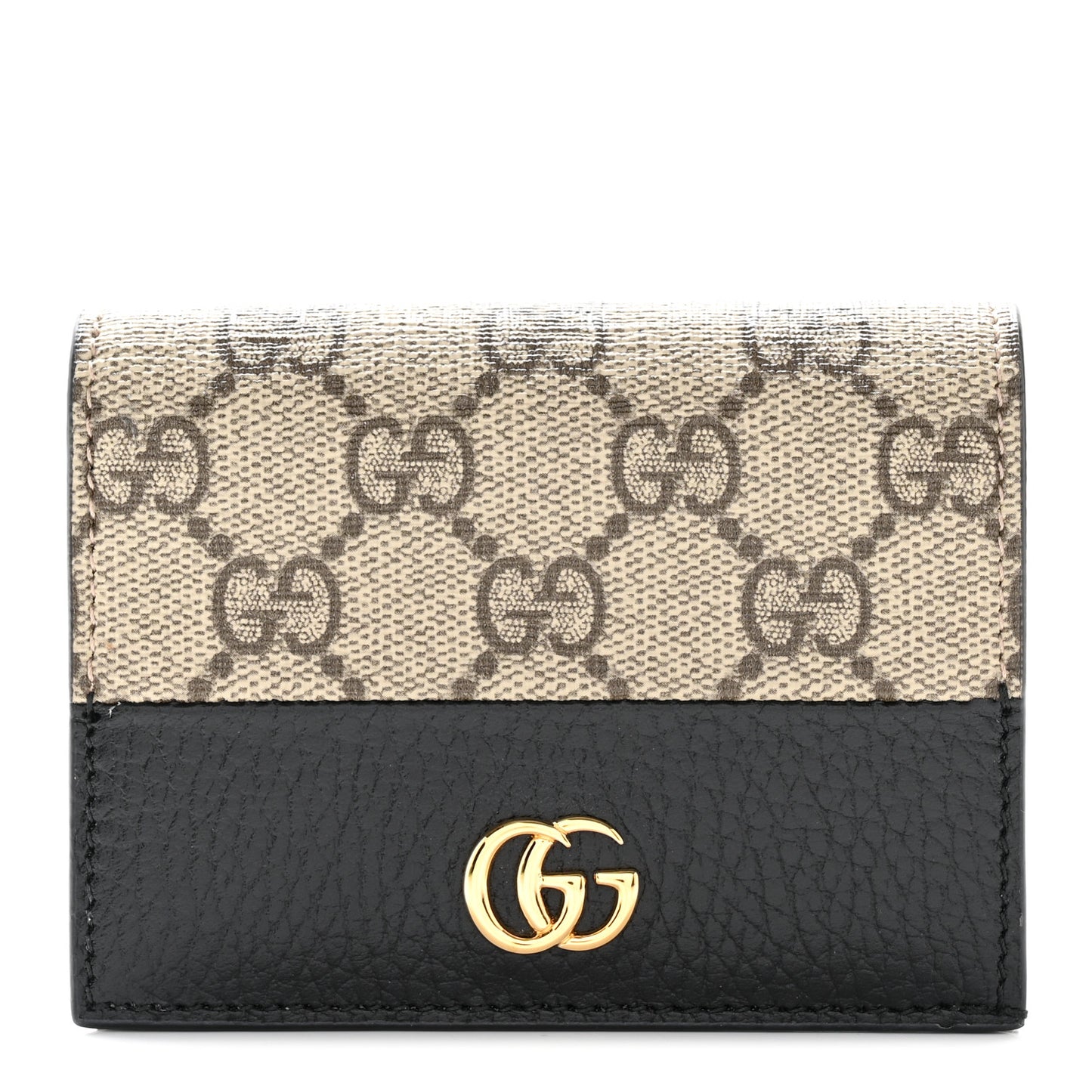 Dollar Calfskin GG Supreme Monogram GG Marmont Card Case Black Beige Ebony