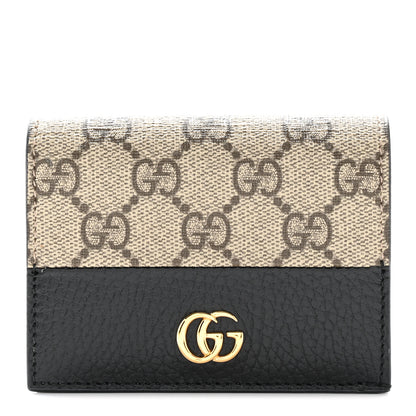 Gucci Dollar Calfskin GG Supreme Monogram GG Marmont Card Case Black Beige Ebony 1 of 9