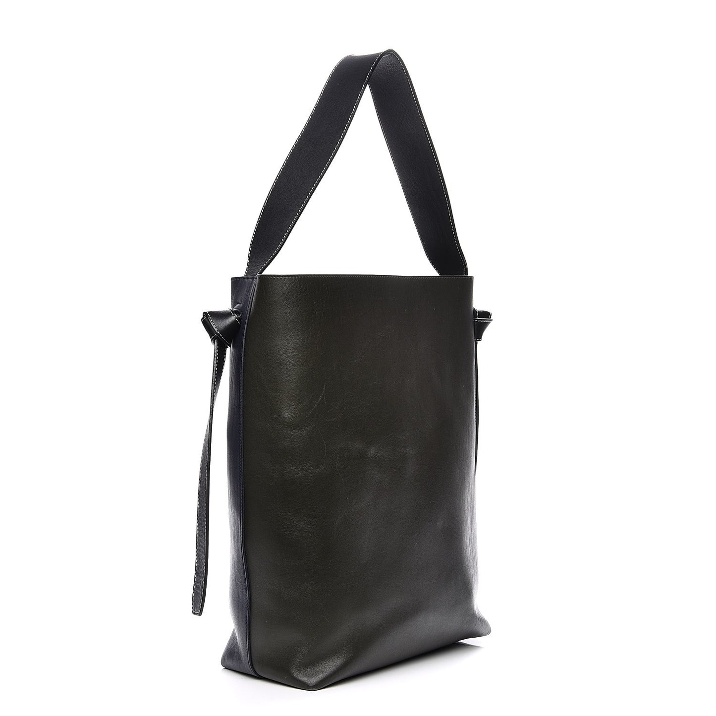 Shiny Smooth Calfskin Small Twisted Cabas Navy Dark Green