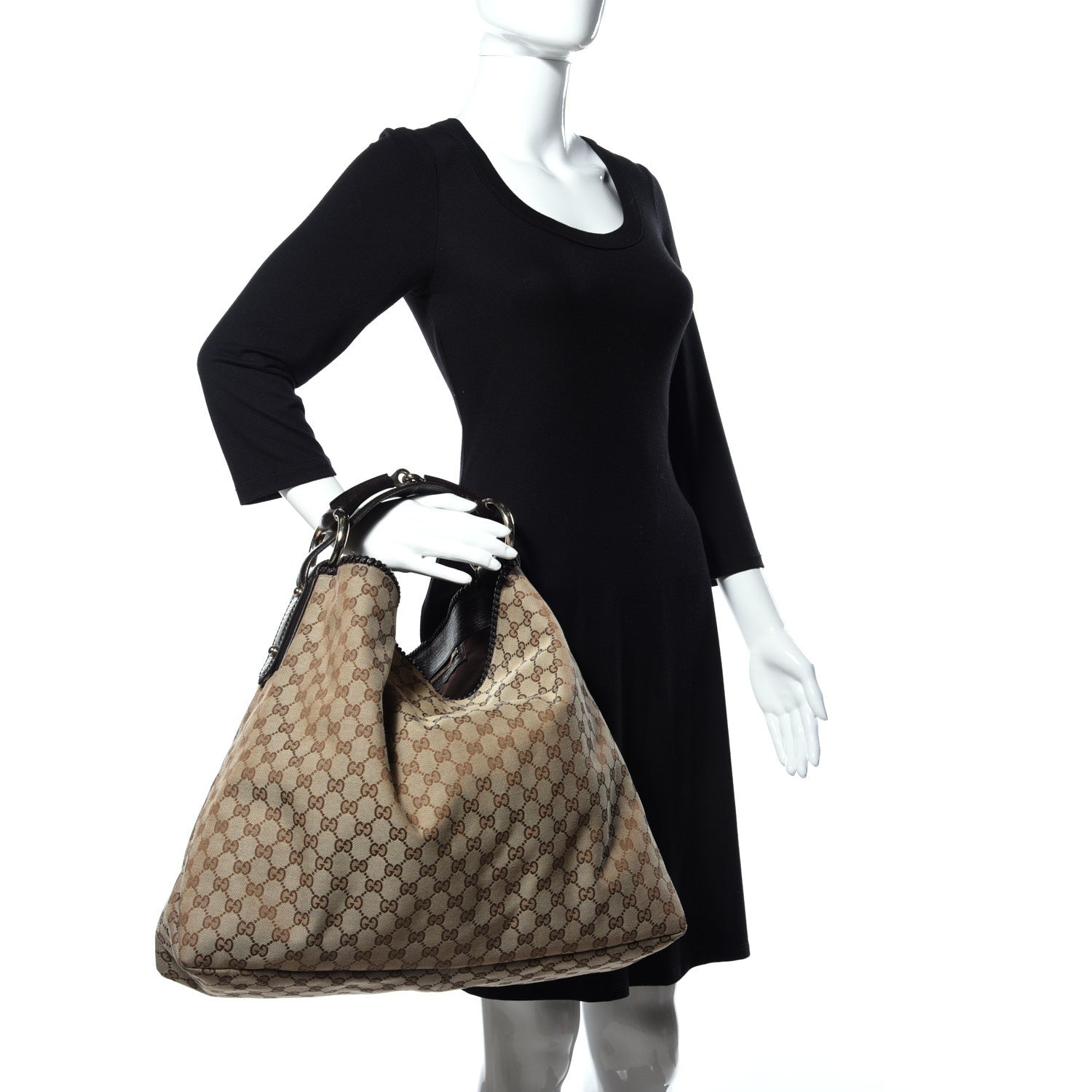 Gucci Monogram Large Horsebit Chain Hobo Dark Brown 2 of 9
