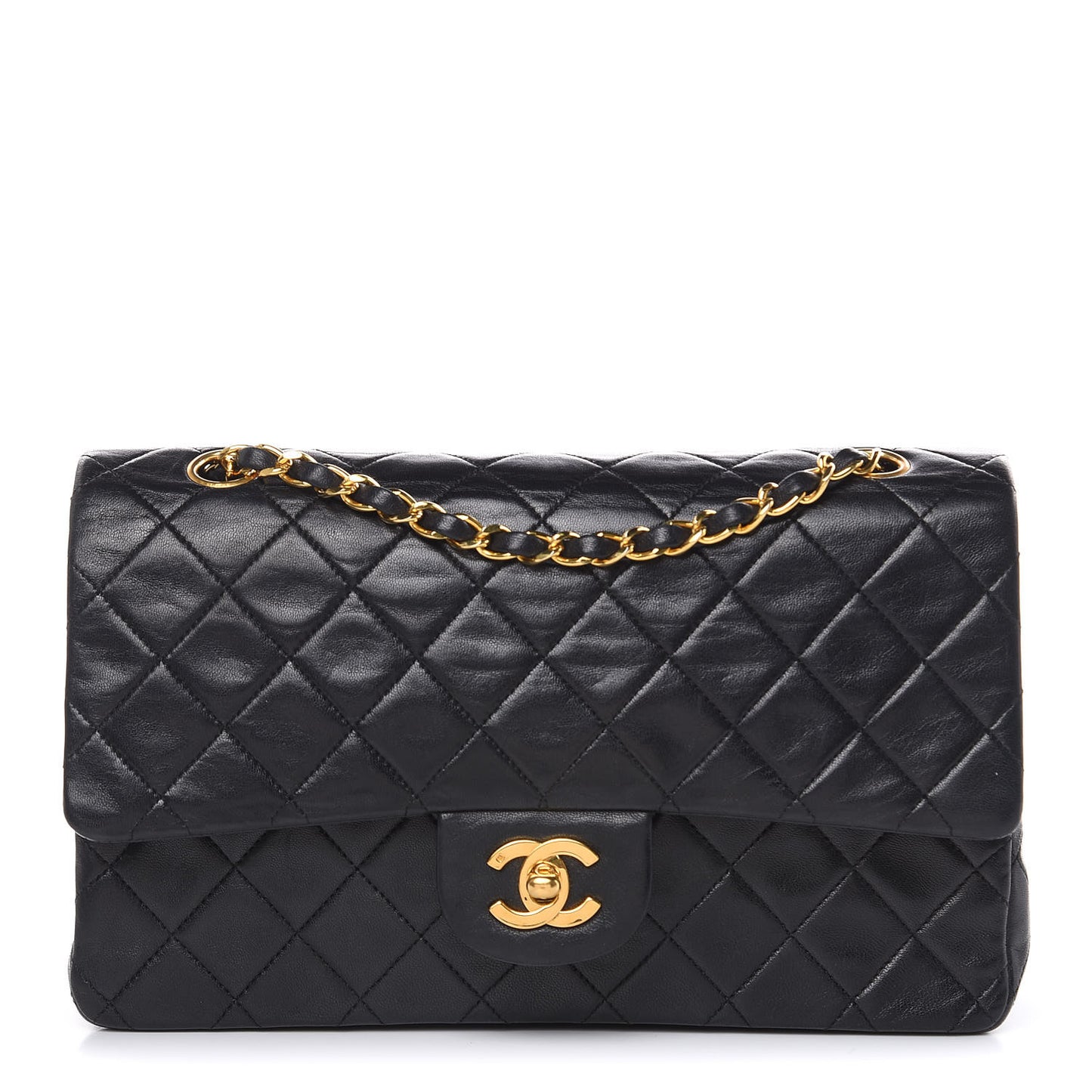 Lambskin Quilted Medium Double Flap Black