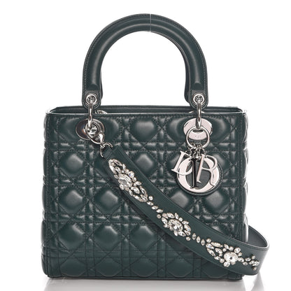 Christian Dior Lambskin Cannage Medium Lady Dior Crystal Strap Green 1 of 8