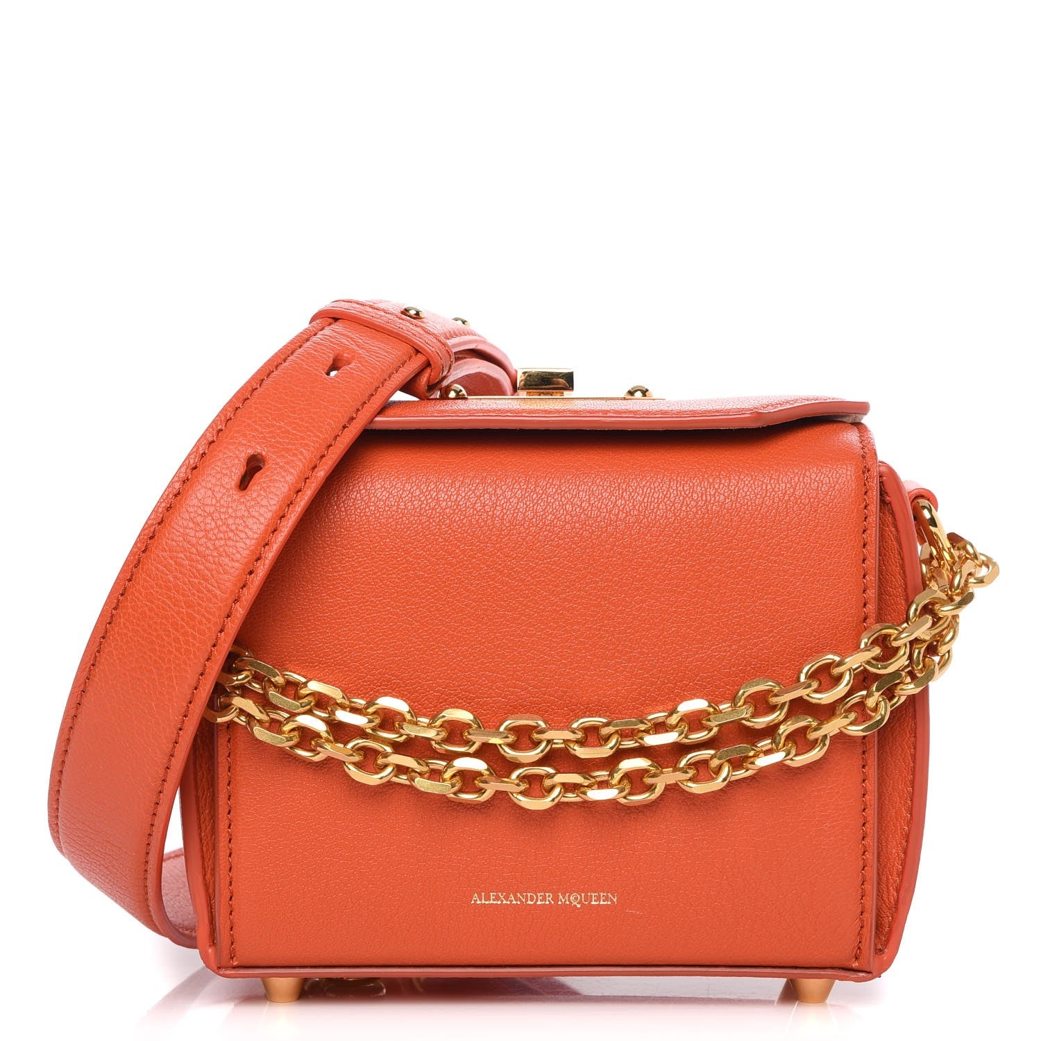 Alexander McQueen Silky Amish Grained Goatskin Box Shoulder Bag 16 Flame 1 of 7