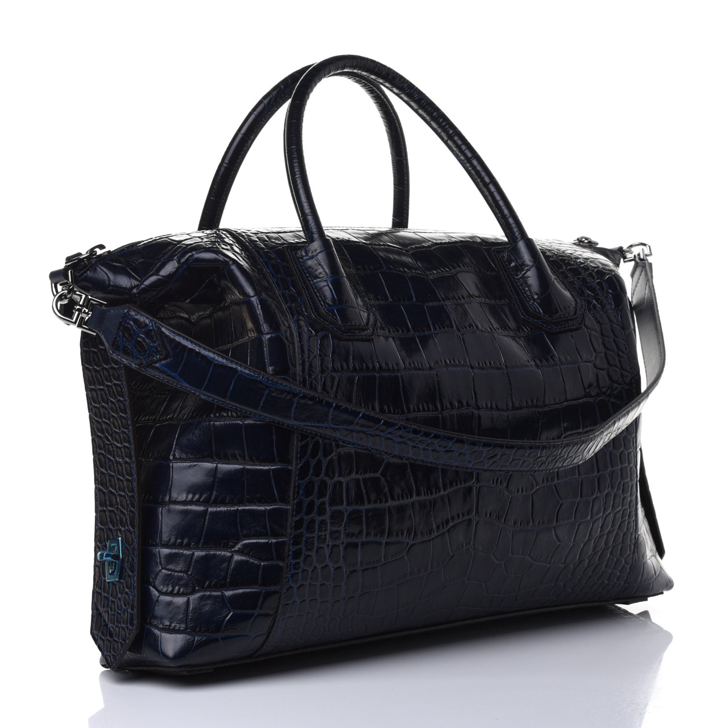 Calfskin Crocodile Embossed Large Antigona Navy