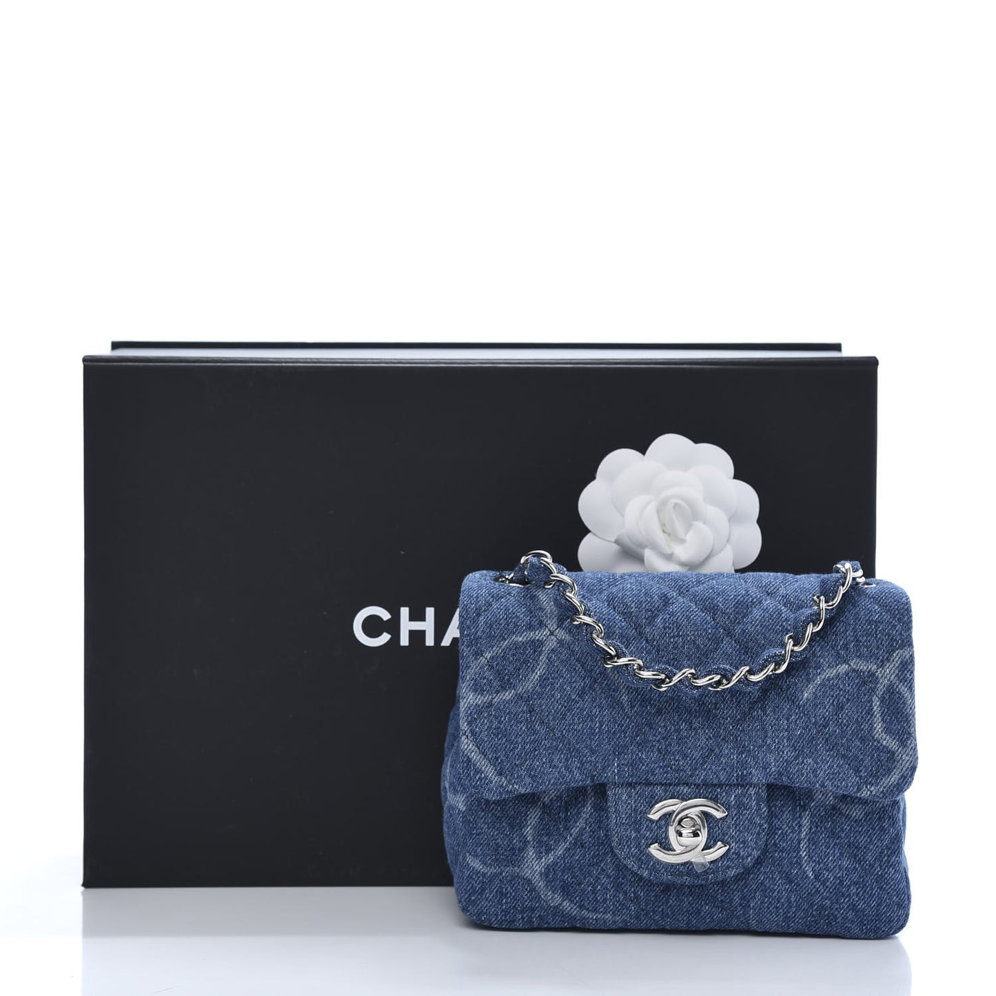 Denim CC Quilted Mini Square Flap Blue