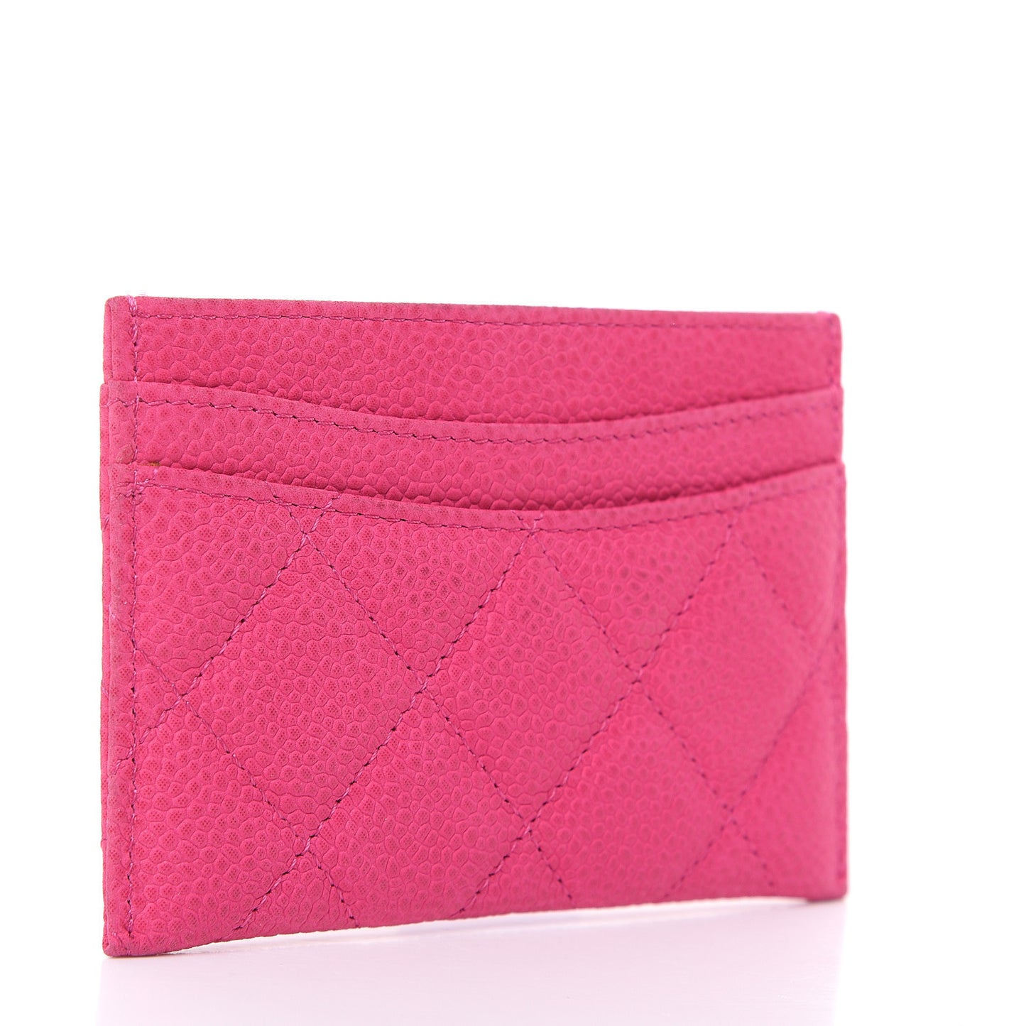 Iridescent Caviar Quilted Card Holder Pink