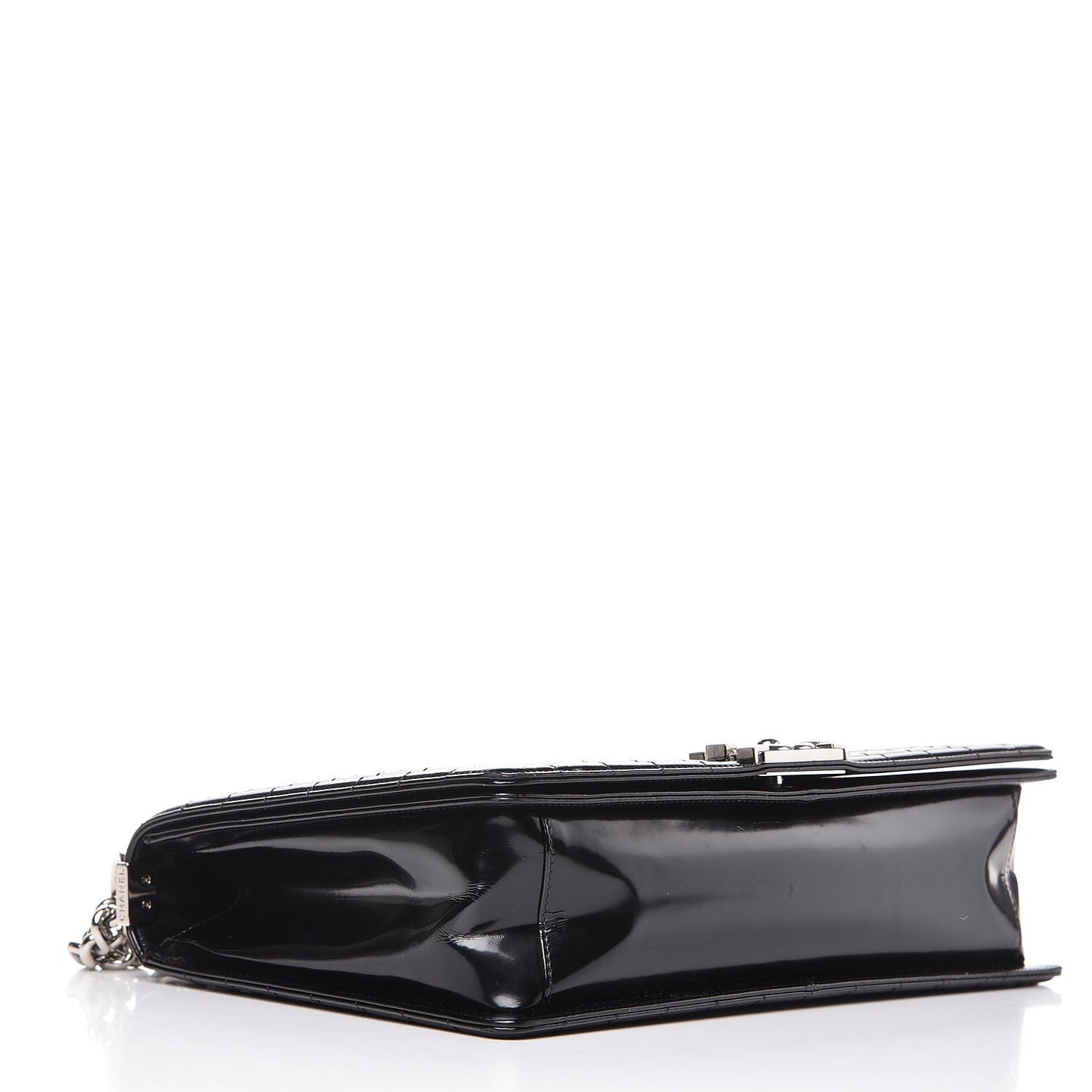 Glazed Calfskin Large Boy Flap Black