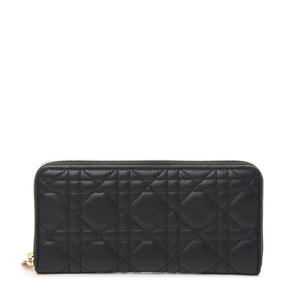 Christian Dior Lambskin Cannage Lady Dior Zip Wallet Black 1 of 8
