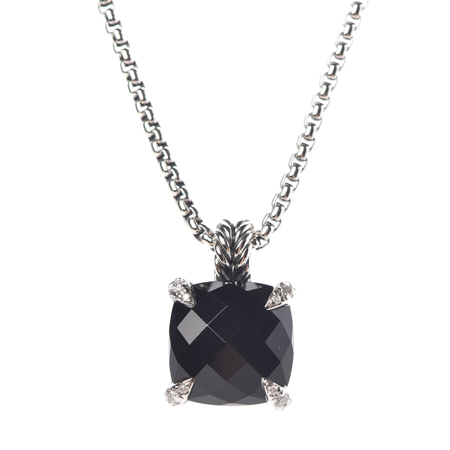 Sterling Silver Diamond Black Onyx 11mm Chatelaine Pendant Necklace