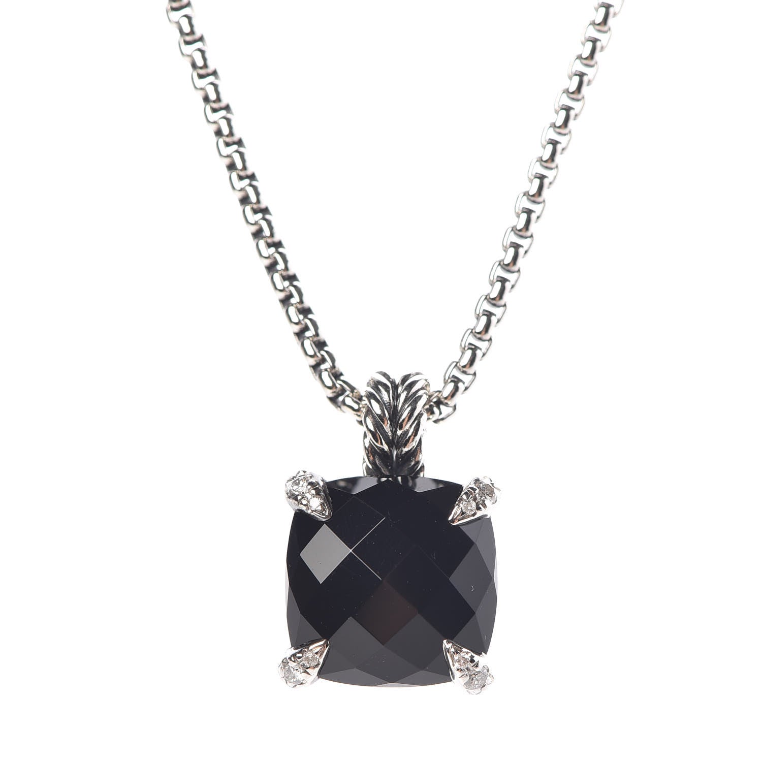 David Yurman Sterling Silver Diamond Black Onyx 11mm Chatelaine Pendant Necklace 4 of 6