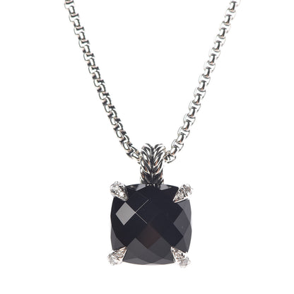 David Yurman Sterling Silver Diamond Black Onyx 11mm Chatelaine Pendant Necklace 4 of 6