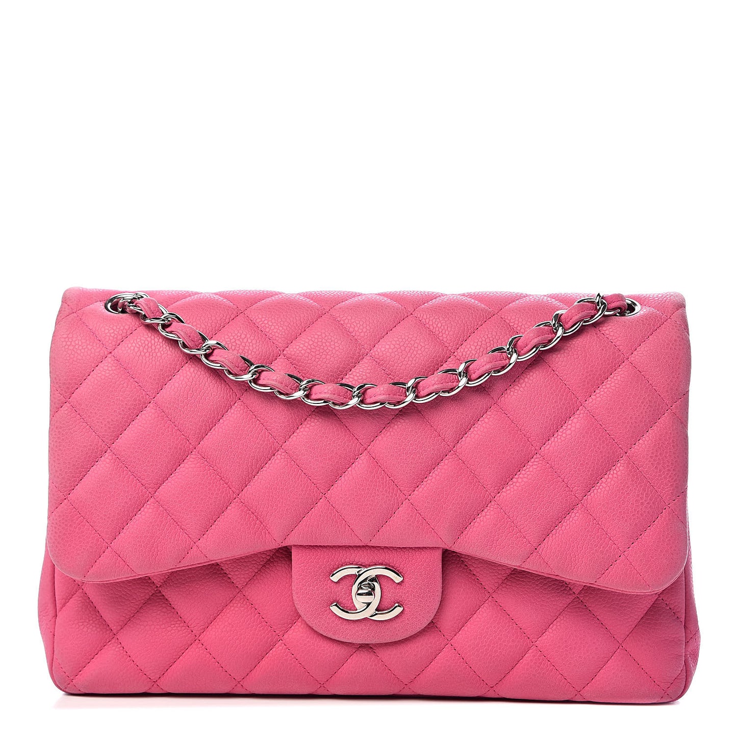 Iridescent Caviar Quilted Jumbo Double Flap Pink