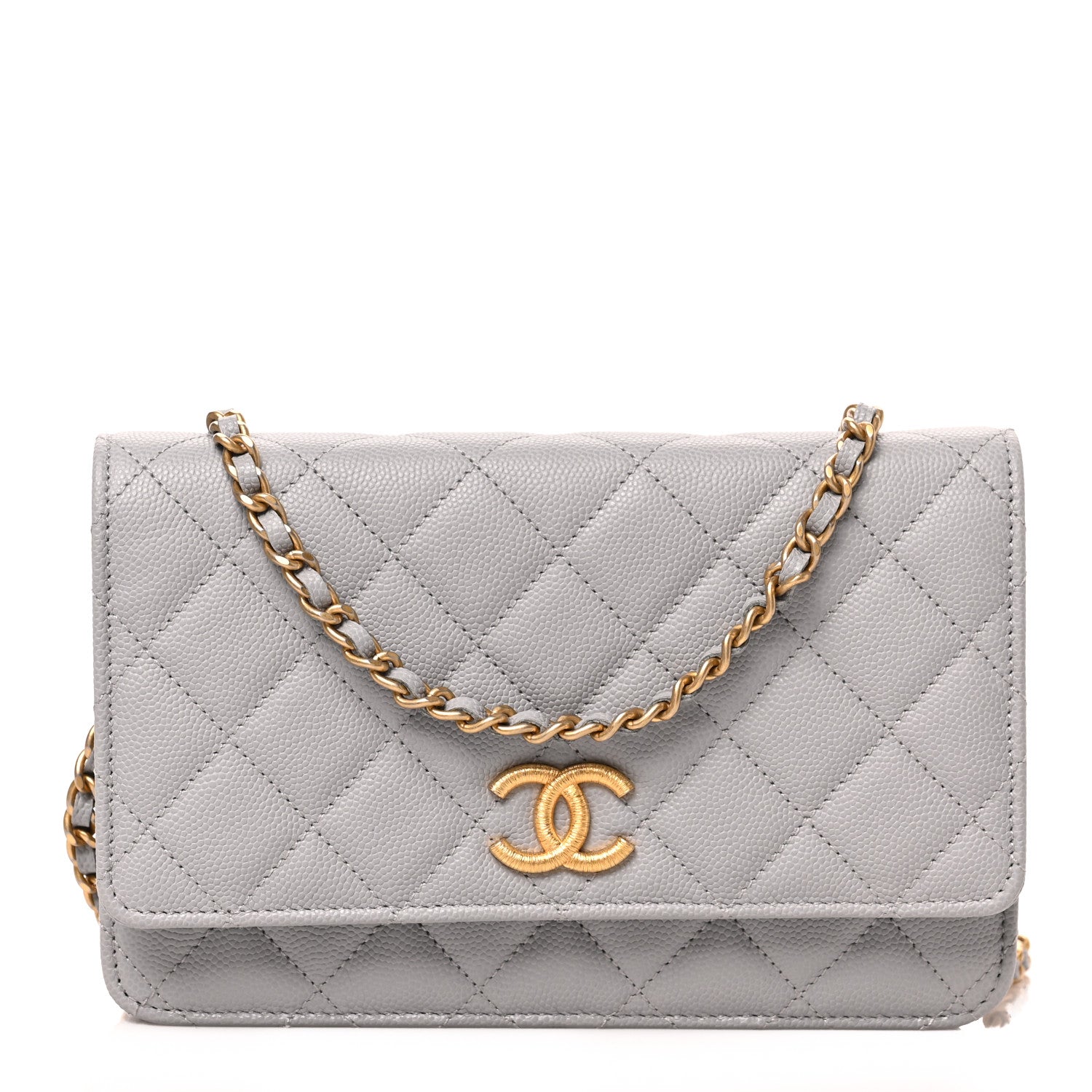 Chanel Caviar Quilted Studded CC Wallet on Chain WOC Grey 1 of 8