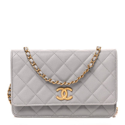 Chanel Caviar Quilted Studded CC Wallet on Chain WOC Grey 1 of 8