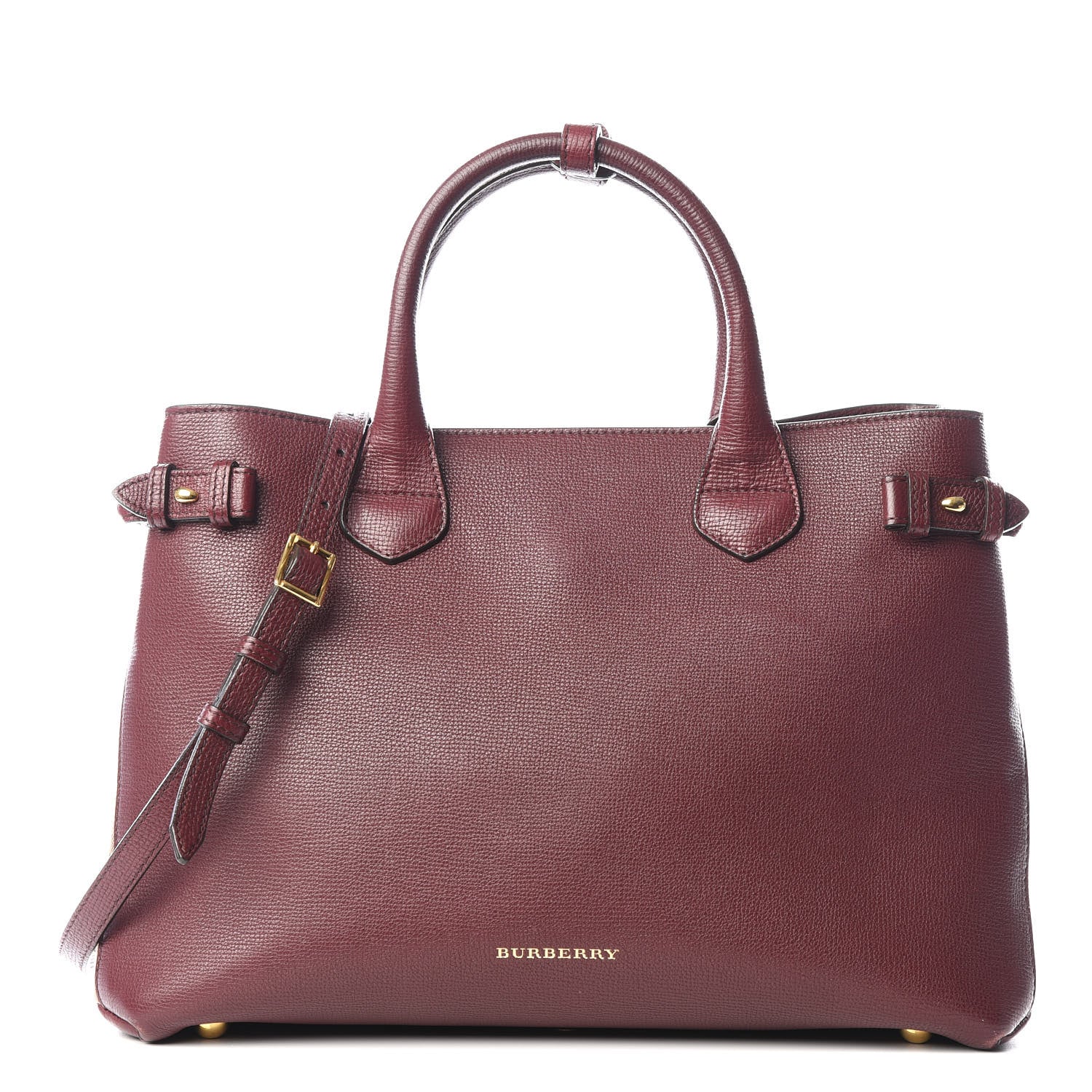 Burberry Grainy Calfskin House Check Medium Banner Tote Mahogany Red 1 of 10