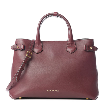 Burberry Grainy Calfskin House Check Medium Banner Tote Mahogany Red 1 of 10