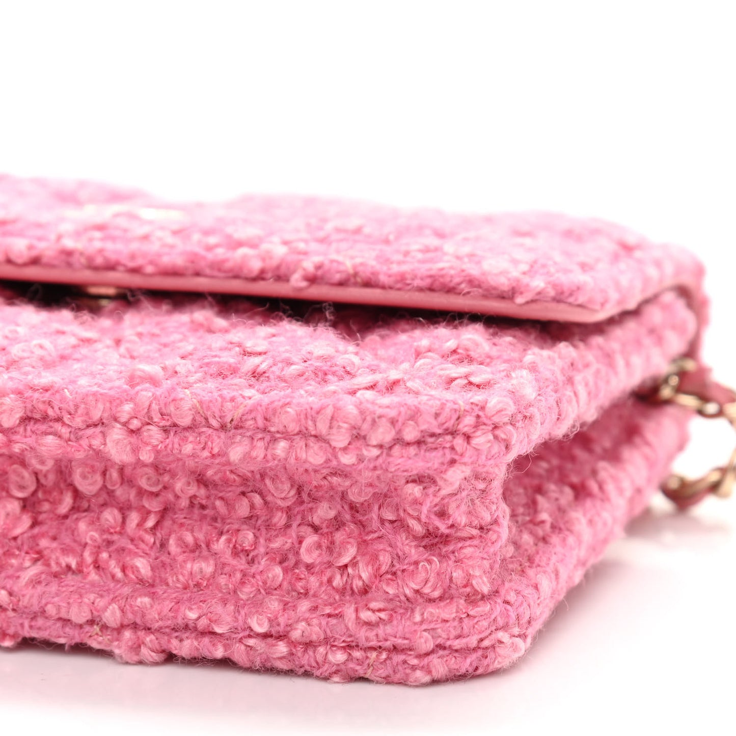 Tweed Quilted Flap Chain Waist Bag Pink
