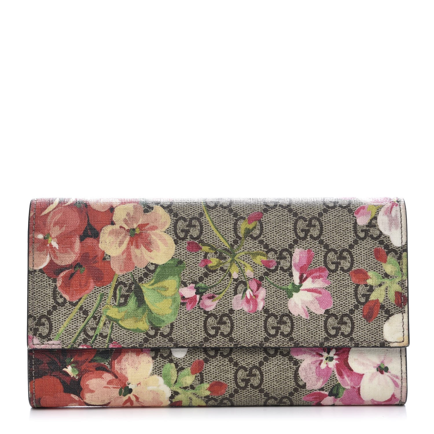 Gucci GG Supreme Monogram Blooms Continental Wallet Beige Multicolor Dry Rose 1 of 11