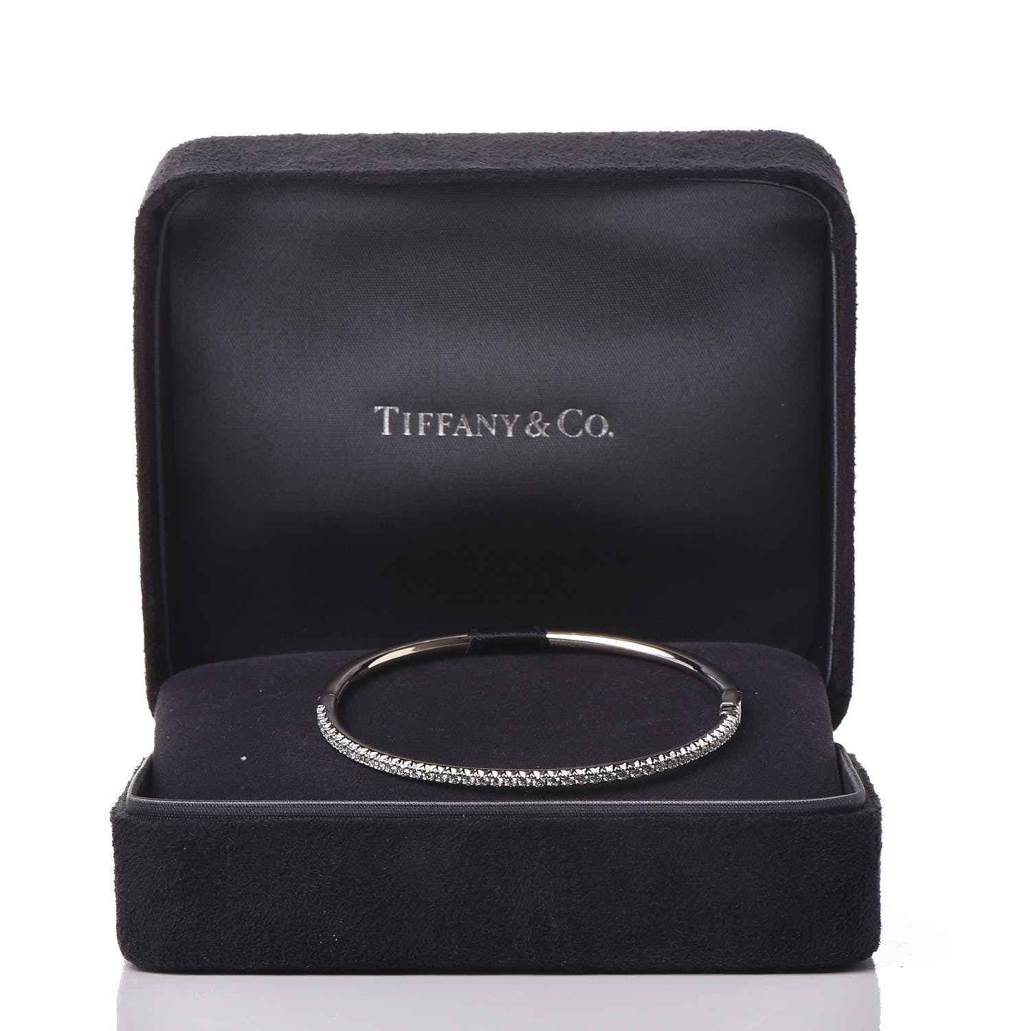 Tiffany 18K White Gold Diamond Metro Hinged Bangle 7 of 7
