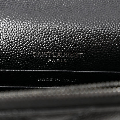 Saint Laurent Grain De Poudre Matelasse Chevron Monogram Monochrome Envelope Chain Wallet Black 6 of 12