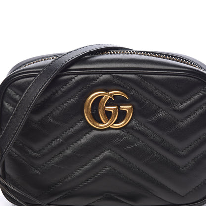 Gucci Calfskin Matelasse Mini GG Marmont Chain Shoulder Bag Black 8 of 11