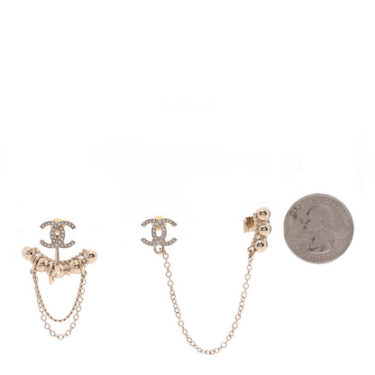 Chanel Metal Crystal CC Chain Cuff Earrings Gold 2 of 4
