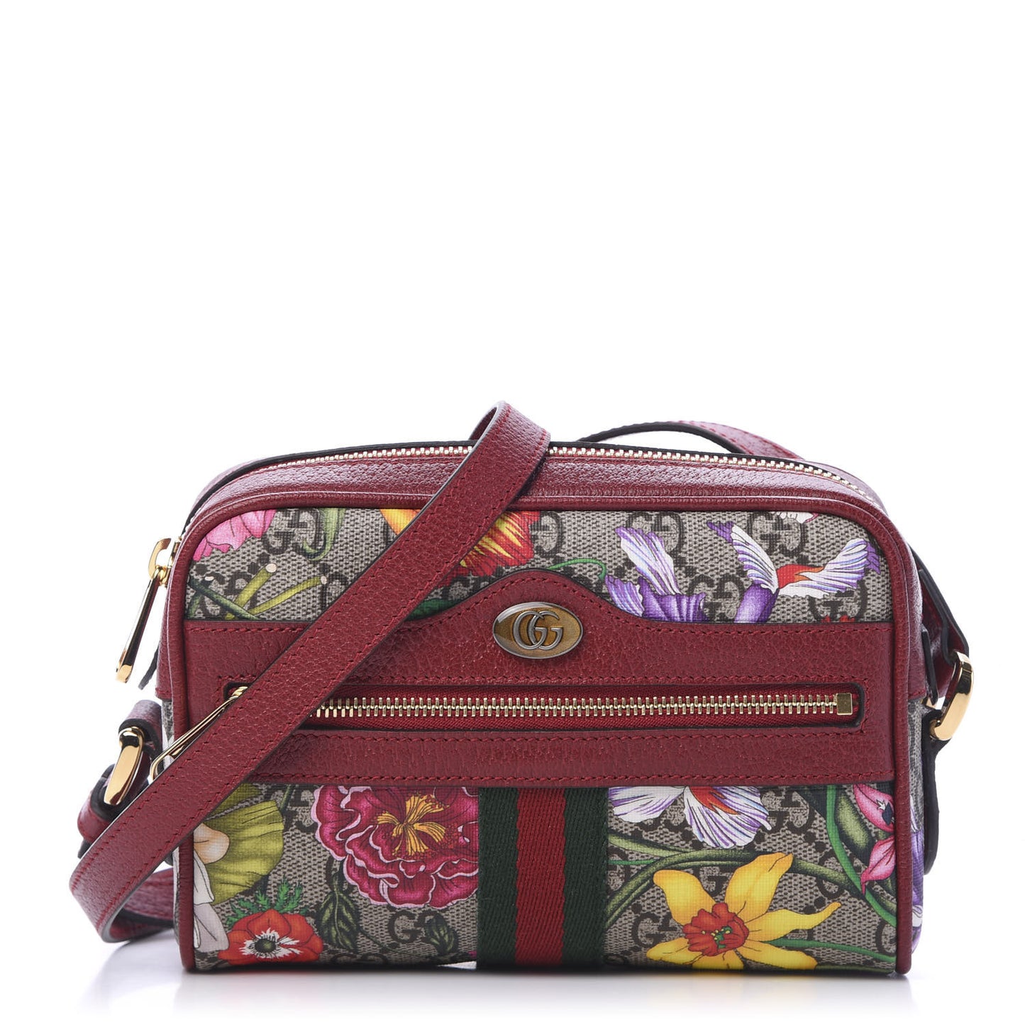 GG Supreme Monogram Flora Web Mini Ophidia Shoulder Bag Red