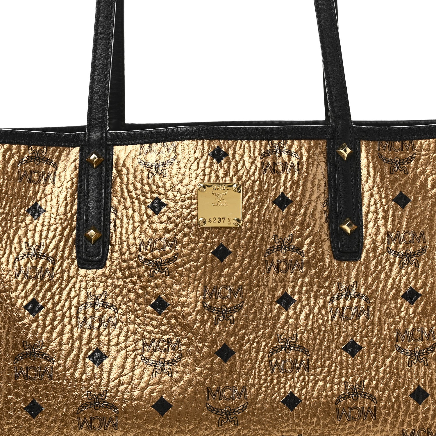 MCM Metallic Visetos Medium Shopper Tote Gold 1840117 – FASHIONPHILE