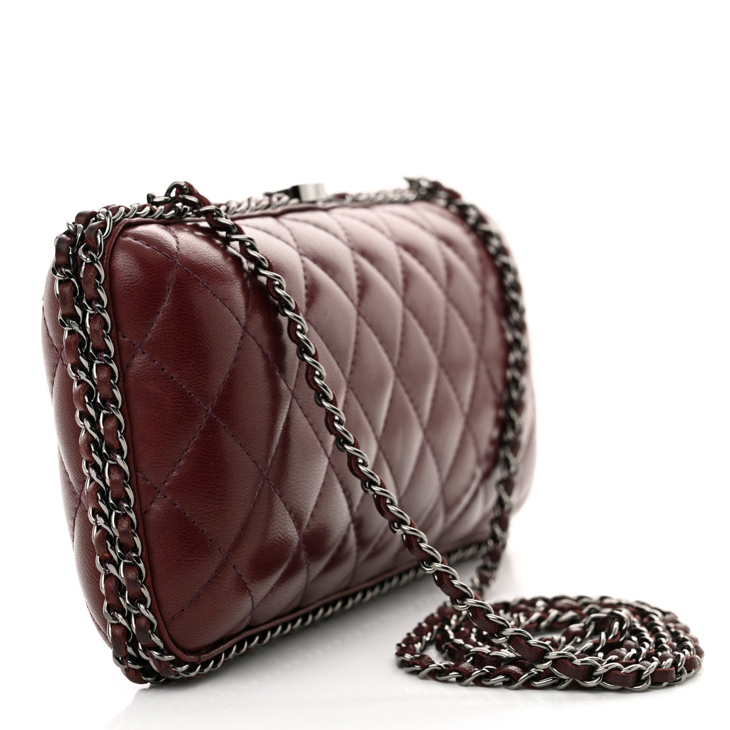 Lambskin Quilted Chain Around Clutch Red